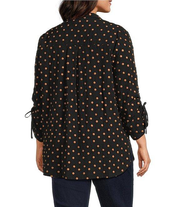 John Mark Plus Size Embroidered Polka Dot Cinch Tie Sleeve Button Front Tunic Product Image