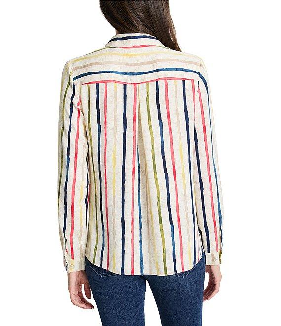 NIC + ZOE Painted Stripe Collar V-Neck Long Sleeve Top Product Image