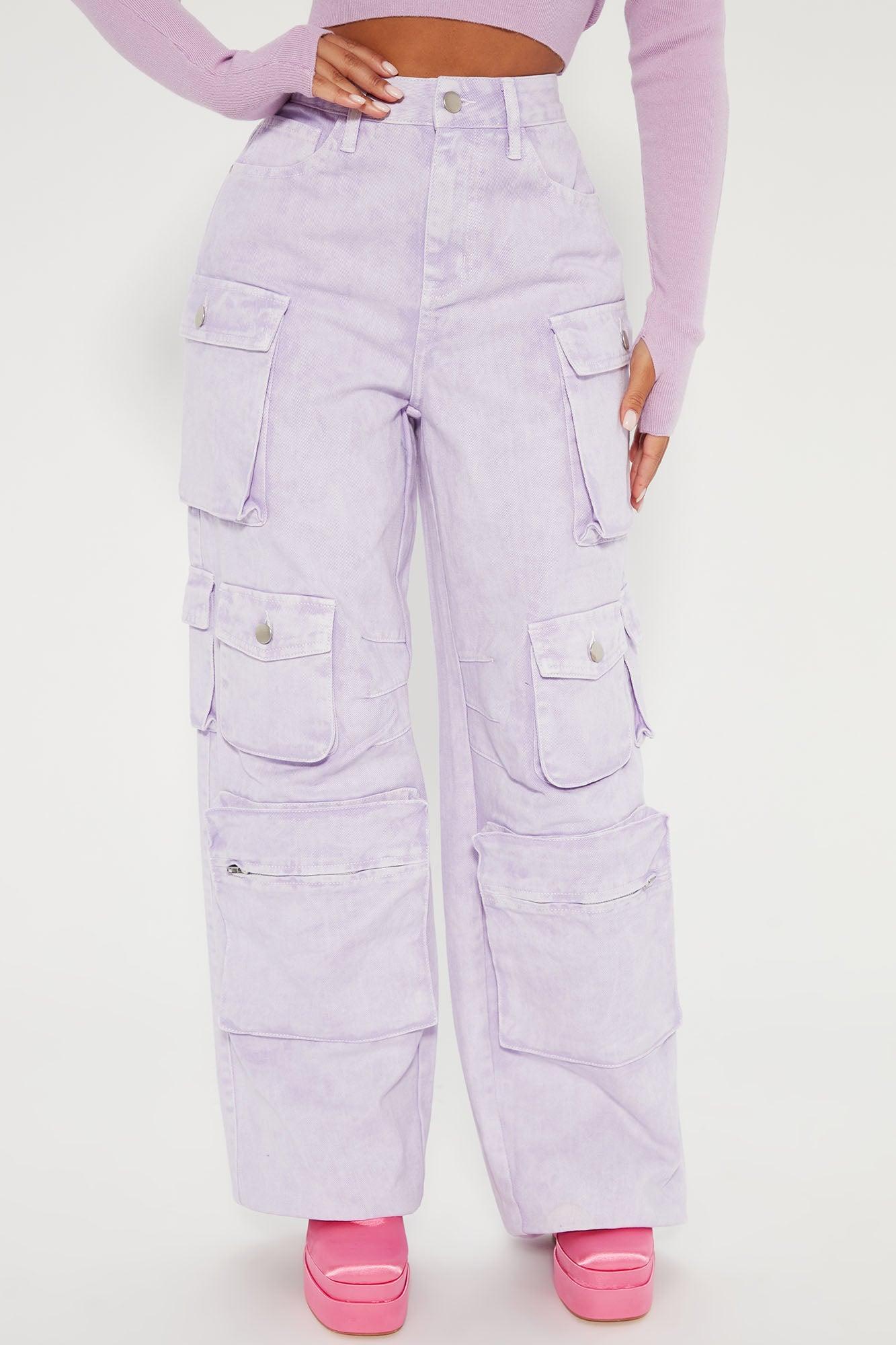 Lily High Rise Cargo Jeans - Lavender Product Image