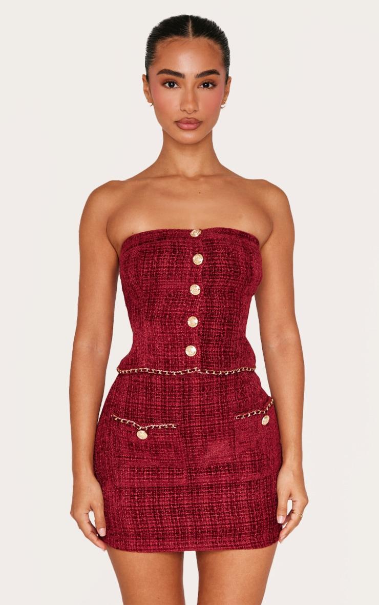 Petite Red Twill Bandeau Button Detail Top Product Image