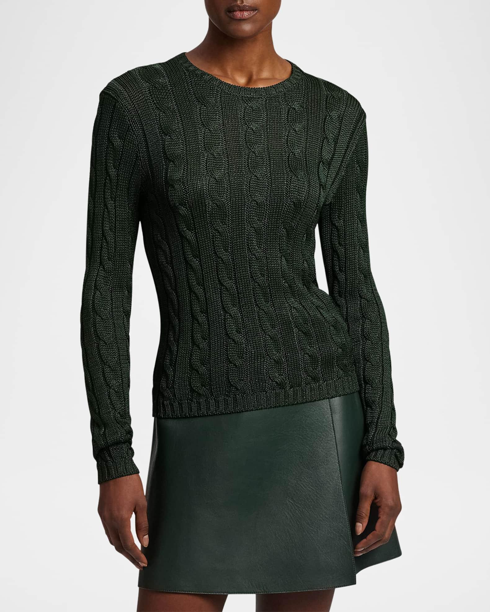 High Shine Cable Knit Crewneck Sweater Product Image