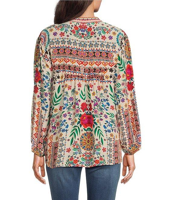 Karyn Seo Ziggy Floral Embroidered Notch V-Neck 3/4 Sleeve Blouse Product Image