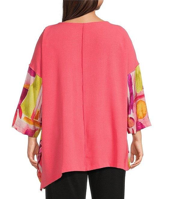 IC Collection Plus Size Woven Geo Print Boat Neck 3/4 Sleeves Asymmetrical Tunic Product Image