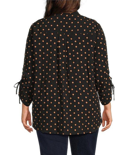 John Mark Plus Size Embroidered Polka Dot Cinch Tie Sleeve Button Front Tunic Product Image