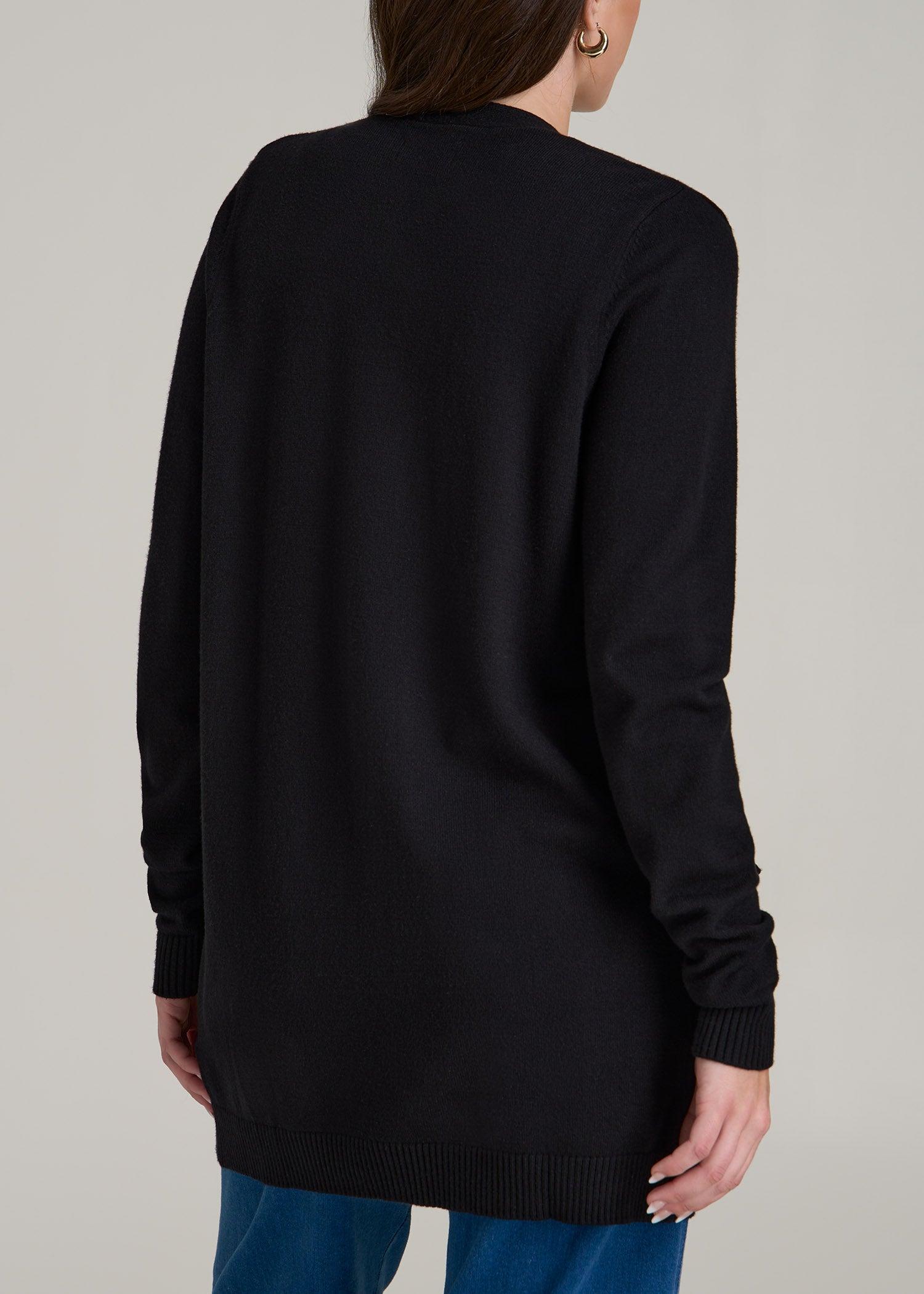Open-Front Long Cardigan Sweater for Tall Women in Black Product Image