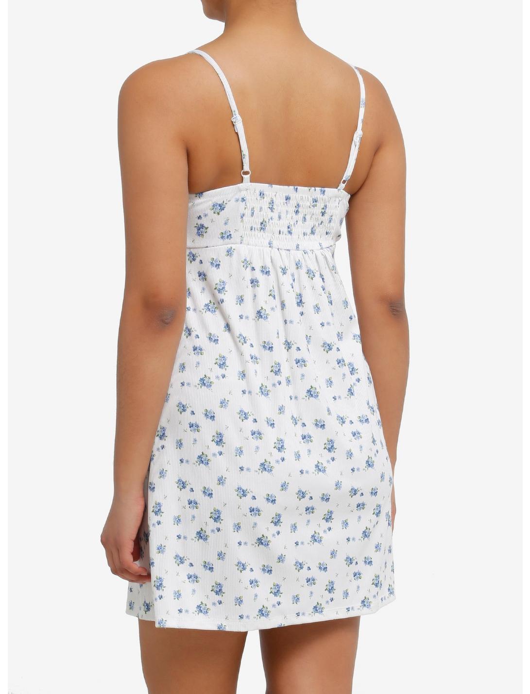 Blue Ditsy Floral Ruffle Empire Cami Dress Product Image