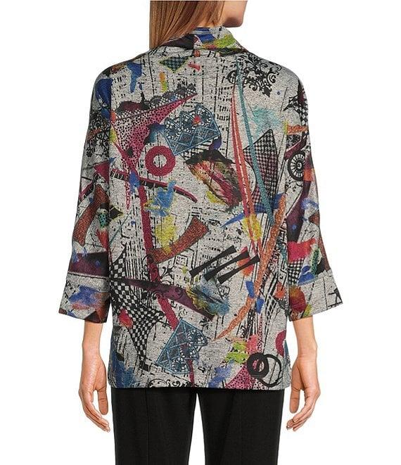 Ali Miles Stretch Knit Abstract Print Cowl Neck 3/4 Sleeve Front Pouch Pocket Popover Tunic Product Image