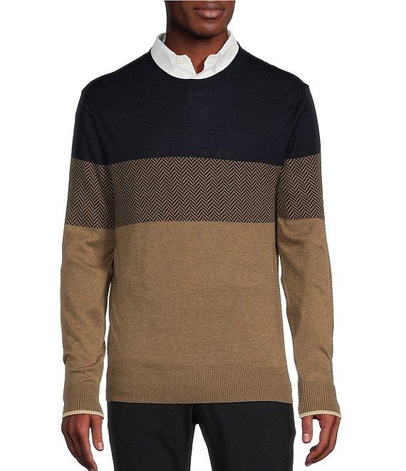 Daniel Cremieux Signature Label Long Sleeve Supima Cotton Color Block Knit Sweater Product Image