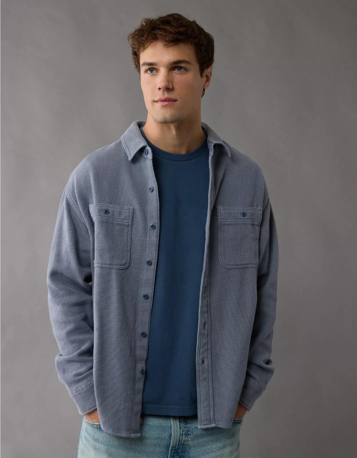 AE Textured Solid Flannel Shirt Product Image