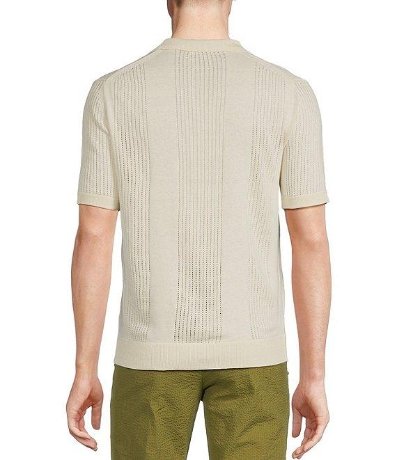Murano Crocodile World Collection Pointelle Johnny Collar Short Sleeve Sweater Knit Shirt Product Image