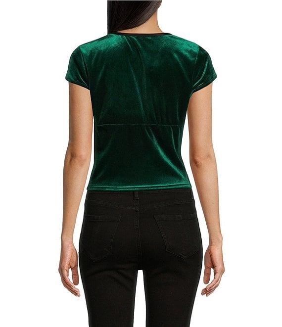 Moa Moa Short Sleeves V-Neck Velvet Top Product Image
