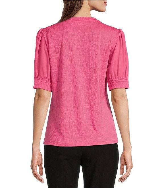 Calvin Klein Mixed Media Short Puff Sleeve Top Product Image