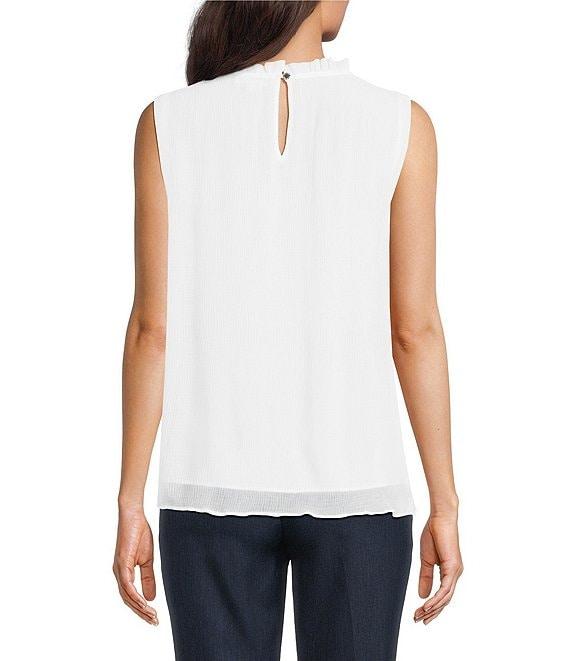 Calvin Klein Novelty Textured Ruffle Mock Neck Sleeveless Top Product Image