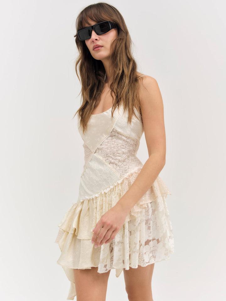 Paulina Patchwork Mini Dress — Cream Product Image