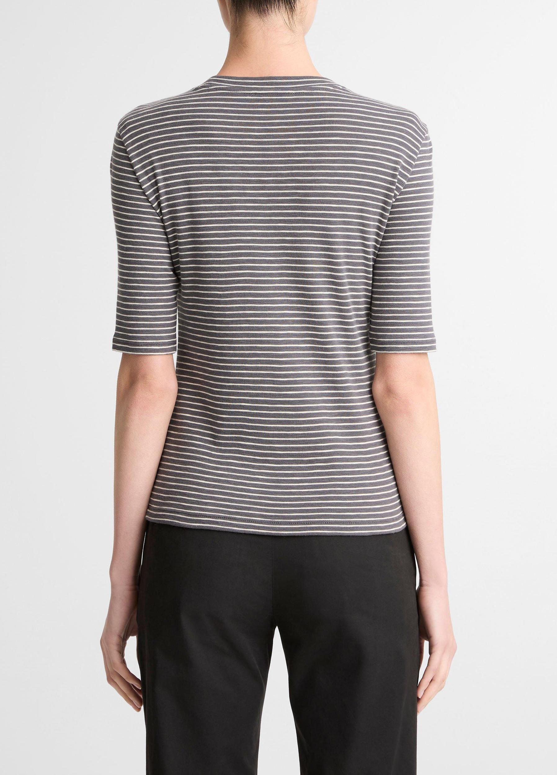 Striped Cotton-Blend Elbow-Sleeve T-Shirt Product Image