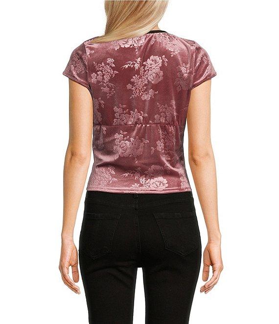Moa Moa Short Sleeves V-Neck Burnout Velvet Top Product Image