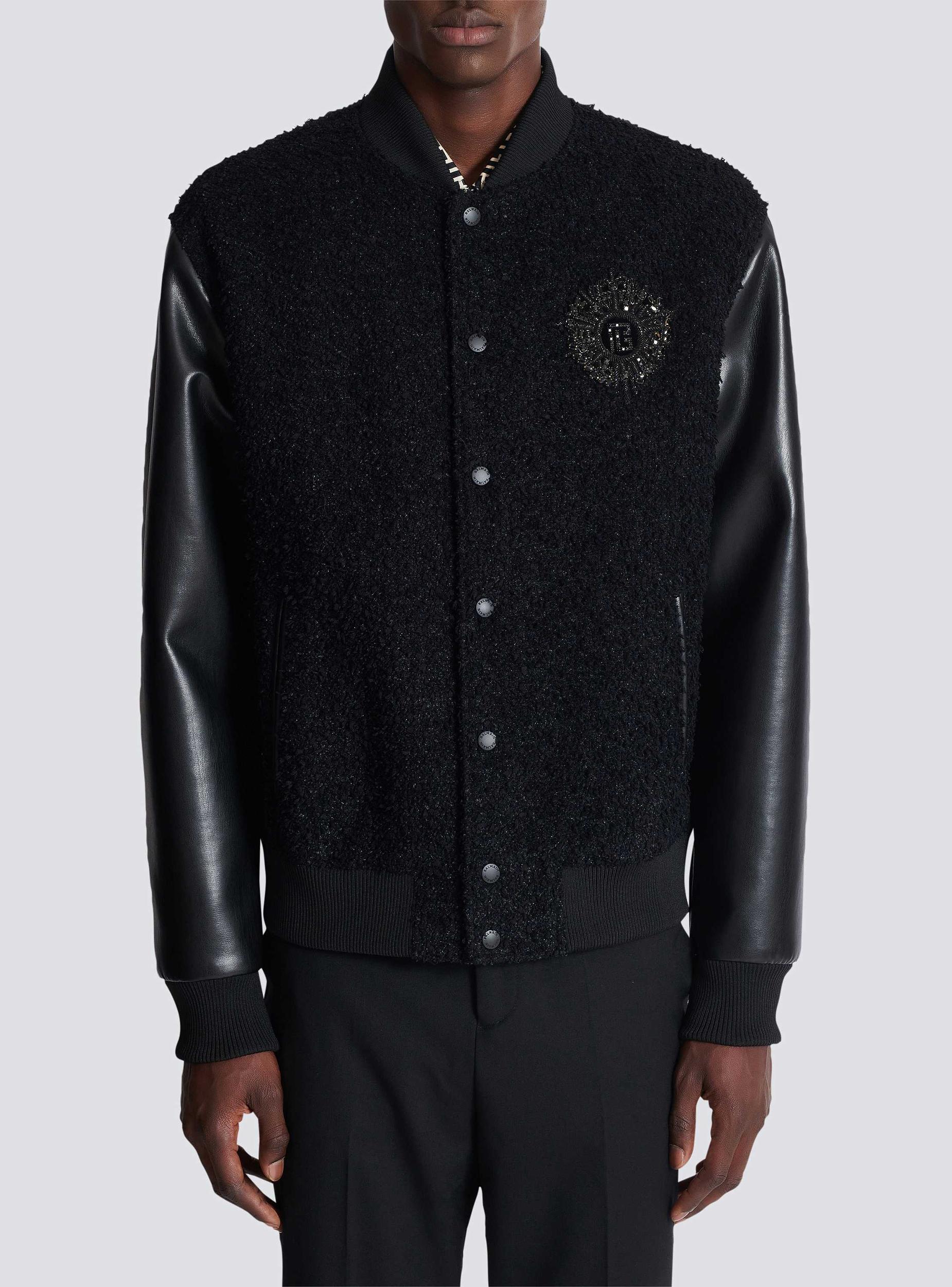 Varsity tweed and faux leather jacket Product Image