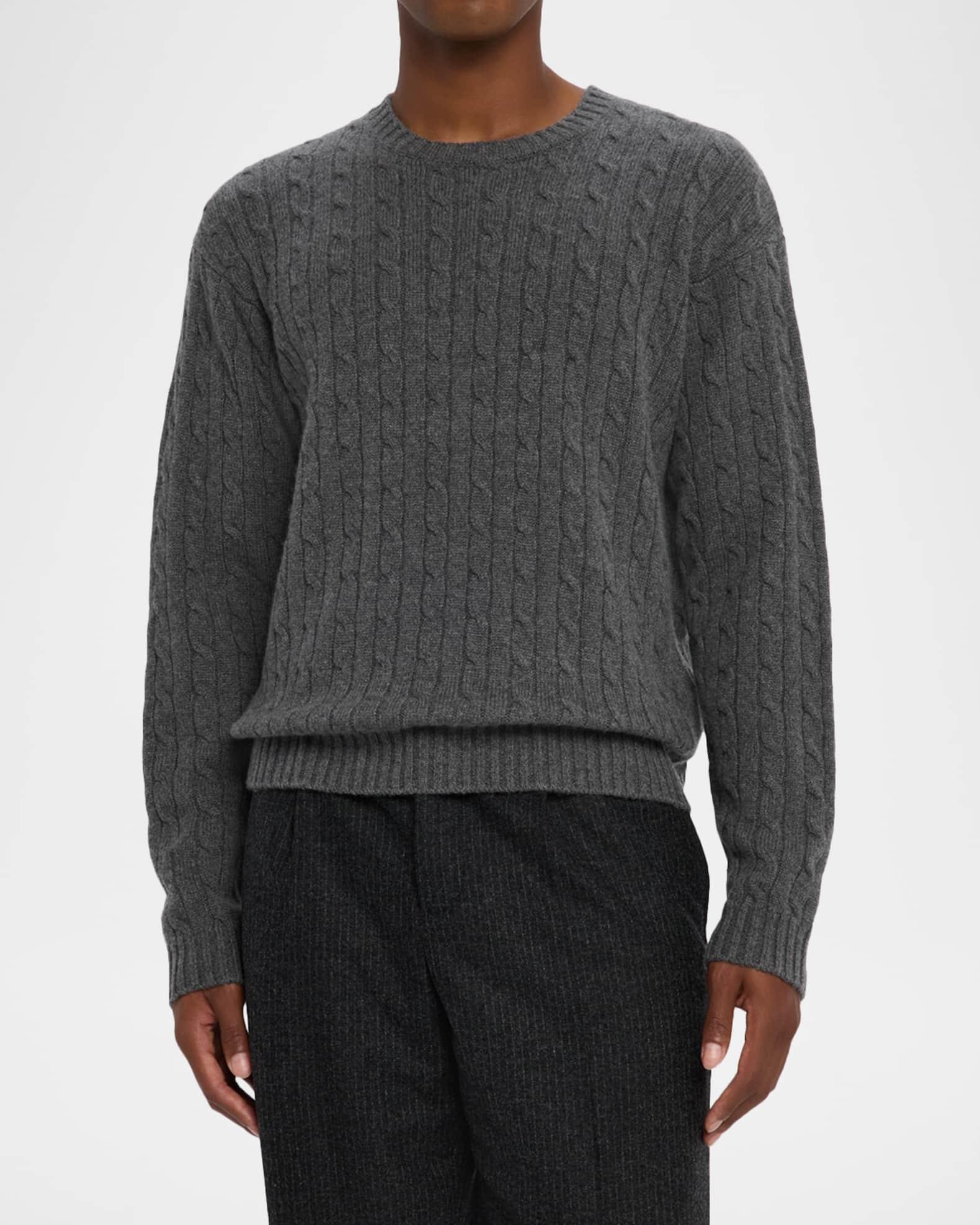Men's Cable Knit Cashmere and Wool Crewneck Sweater Product Image