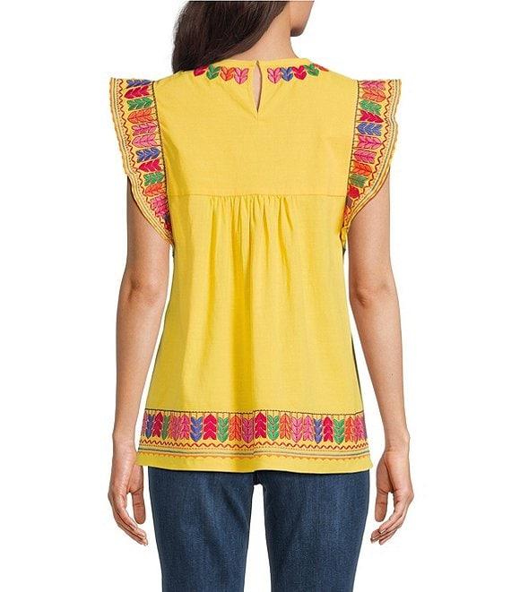 Calessa Embroidered Round Neck Ruffle Cap Sleeve Tunic Product Image