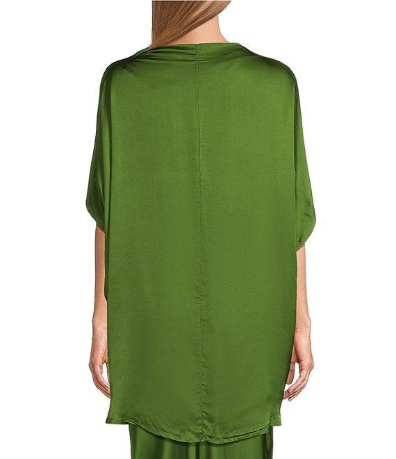 Bryn Walker Debo Viscose Satin Drape Boat Neck Cap Sleeve High-Low Tunic Product Image