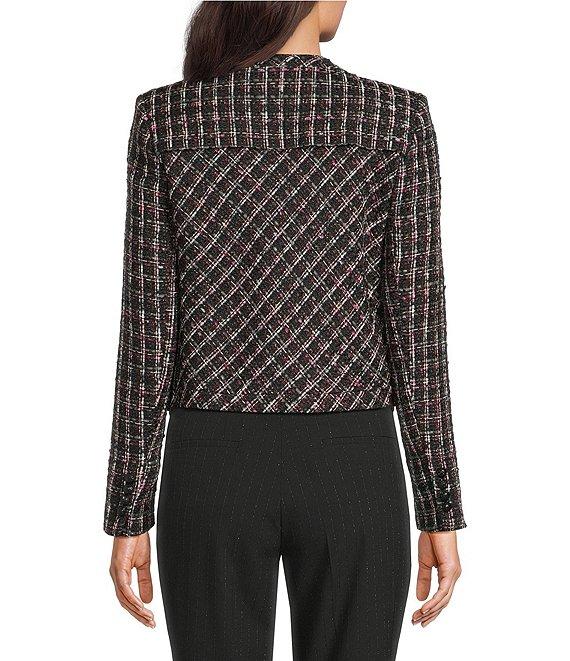 KARL LAGERFELD PARIS Tweed Round Neck Long Sleeve Jacket Product Image