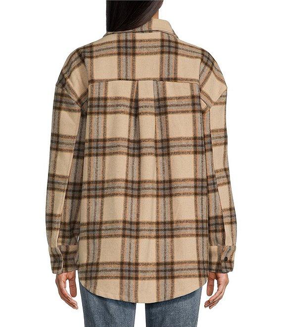 Fornia Long Sleeve Oversized Boyfriend Plaid Shacket Jacket Product Image