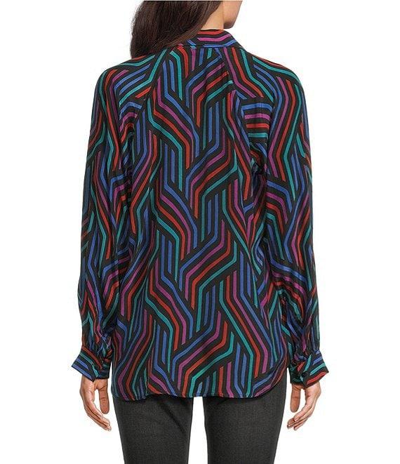 APNY Woven Geometric Print V-Neck Long Sleeve Blouse Product Image