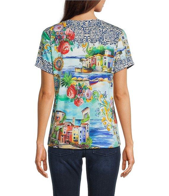 JOHNNY WAS The Janie Favorite Scenic Print Knit V-Neck Short Sleeve Tee Product Image