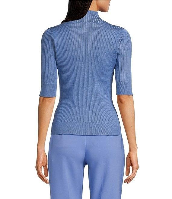 DKNY by Donna Karan Short Sleeve Mock Neck Ribbed Knit Top Product Image