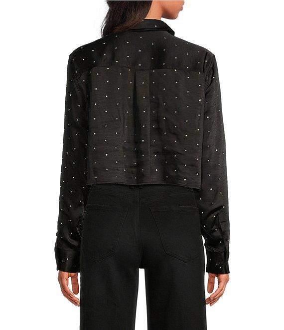 Good American Crystal Satin Collar Neckline Long Sleeve Blouse Product Image