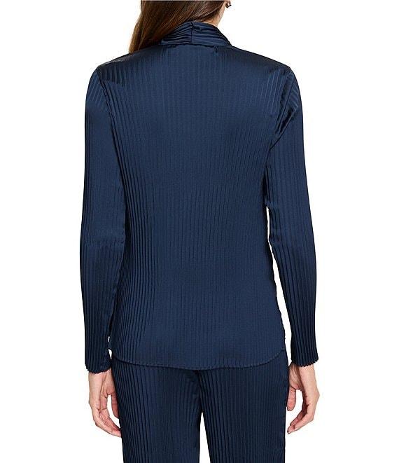 NIC + ZOE Crinkle Crepe V-Neck Long Sleeve Button Front Shirt Product Image