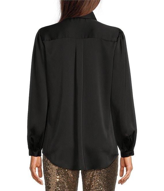 Alex Marie Sylvie Satin Point Collar Self-Tie Bow Detail Long Sleeve Button Front Blouse Product Image