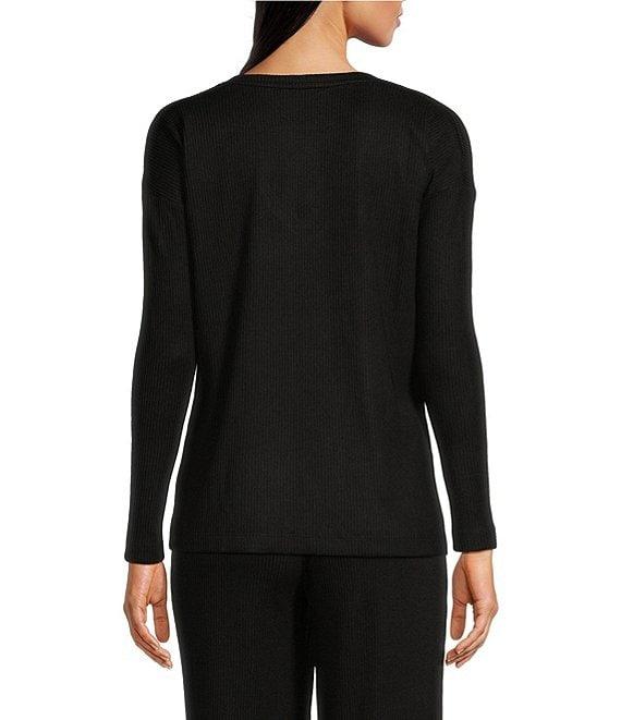 N By Natori Brushed Knit Long Sleeve V-Neck Coordinating Lounge Top Product Image
