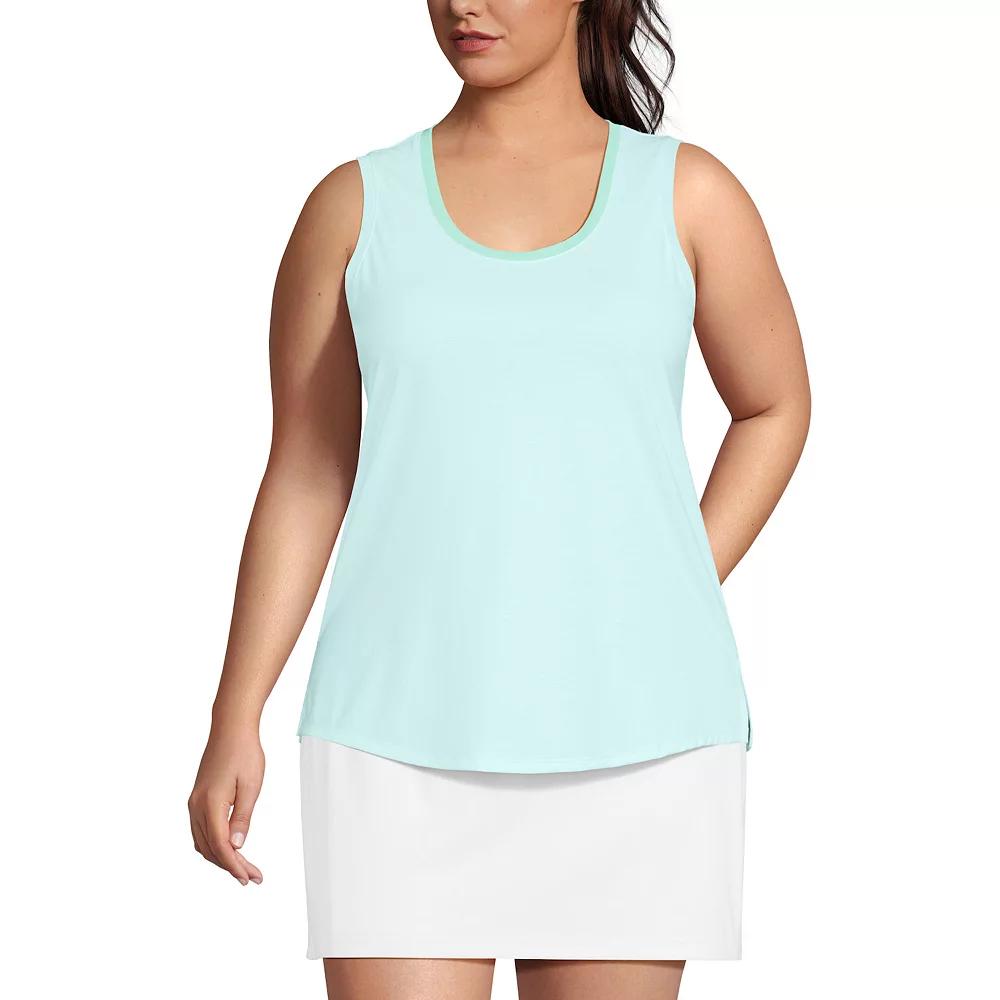 Plus Size Lands' End Sleeveless Power Performance Scoop Neck Tunic Tank Top, Women's, Size: 2XL, Black Pinstripe Product Image