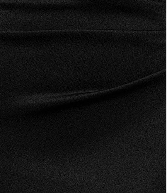 Xscape Petite Size Scuba Straight Neck Off The Shoulder Cascade Ruffle Gown Product Image