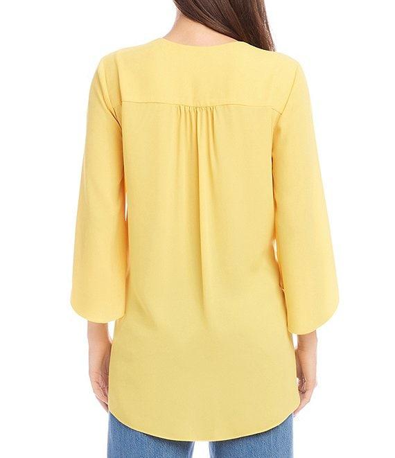 Karen Kane Silky Crepe V-Neck 3/4 Flutter Sleeve Asymmetric Crossover Hem Top Product Image