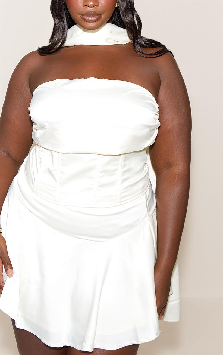 Plus Cream Satin Floaty A Line Mini Skirt Product Image