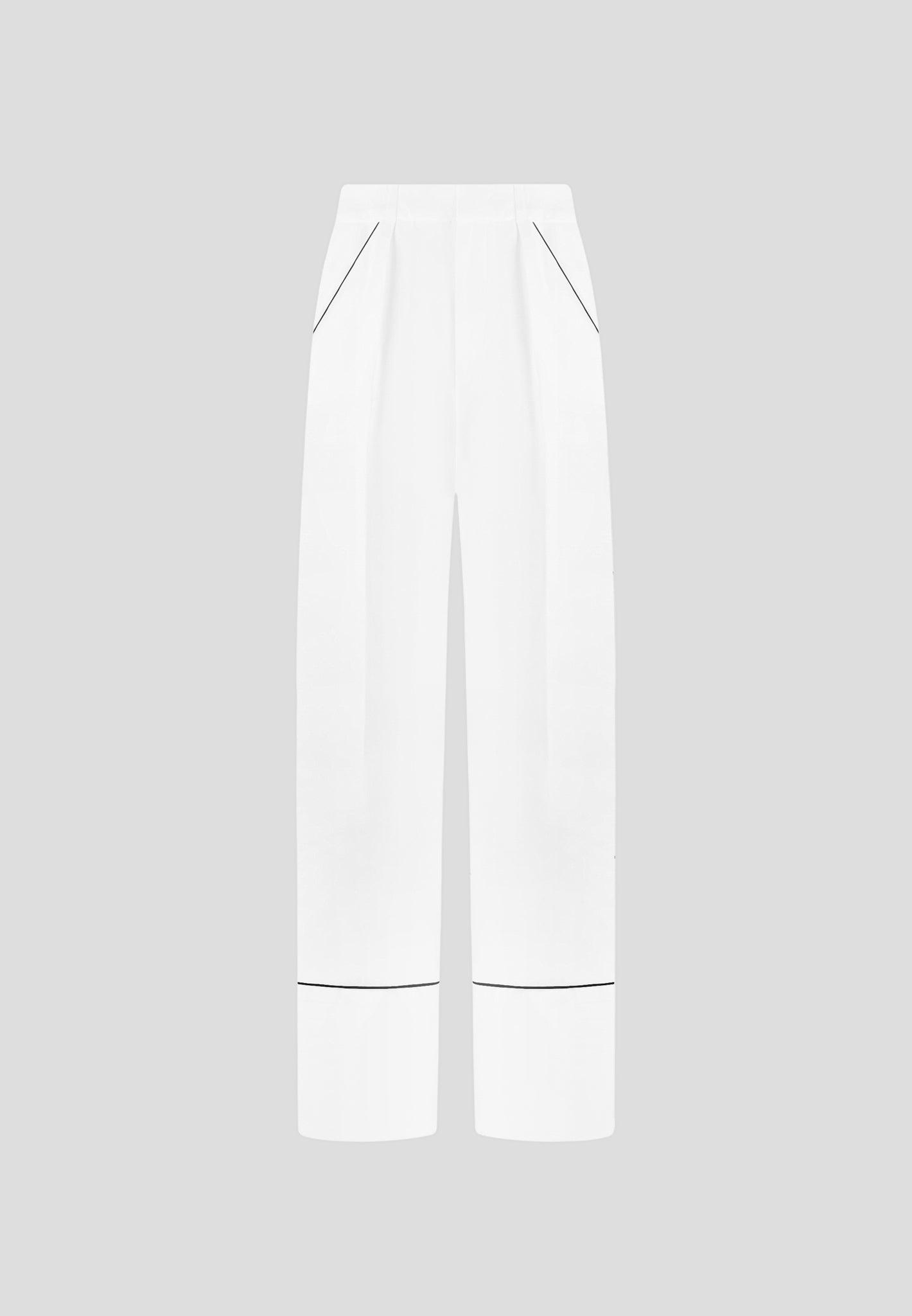 Mina - Contrast Piped Pleated Trousers - White/Black Female Product Image