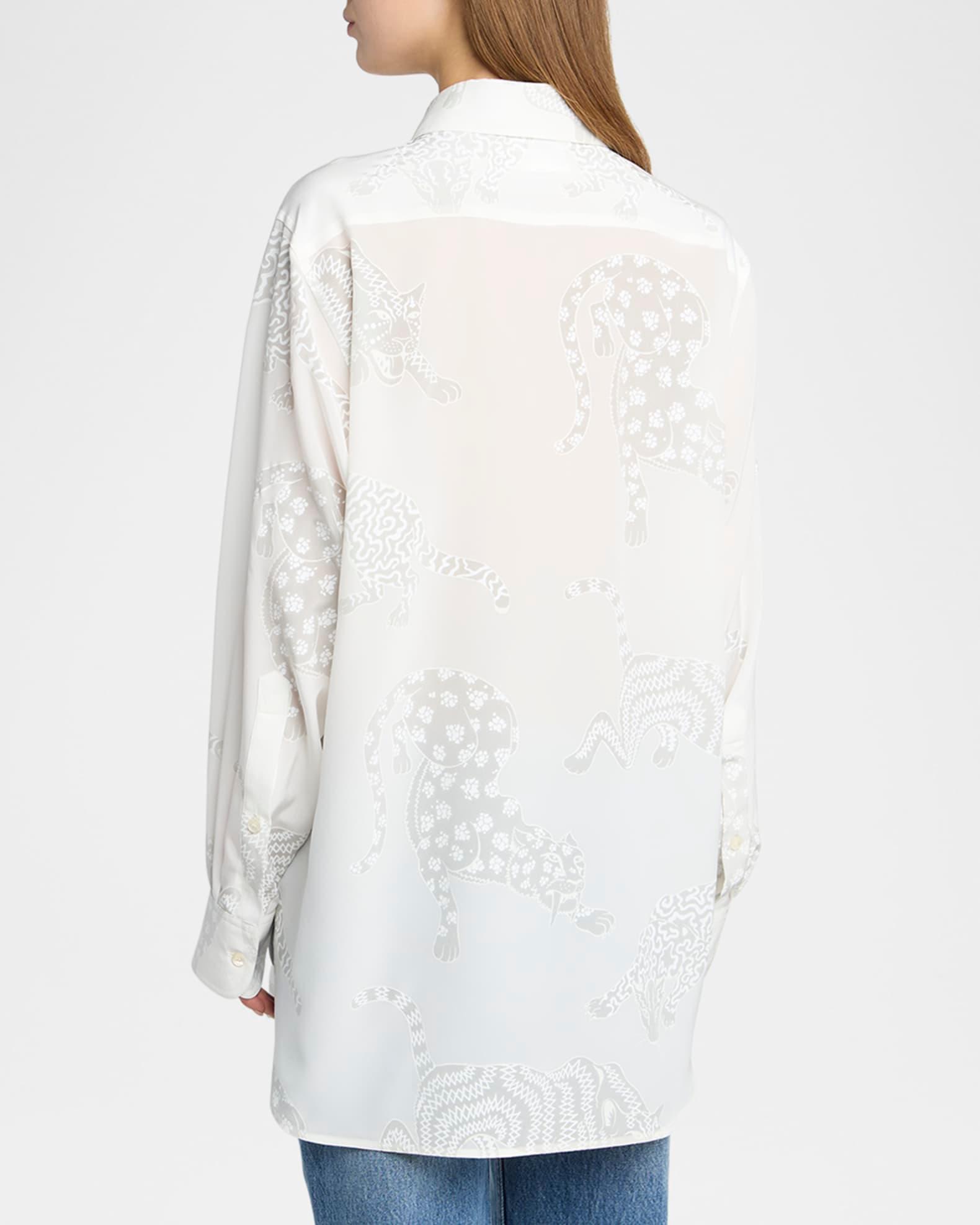 Cat Burnout Button Down Silk Blouse Product Image