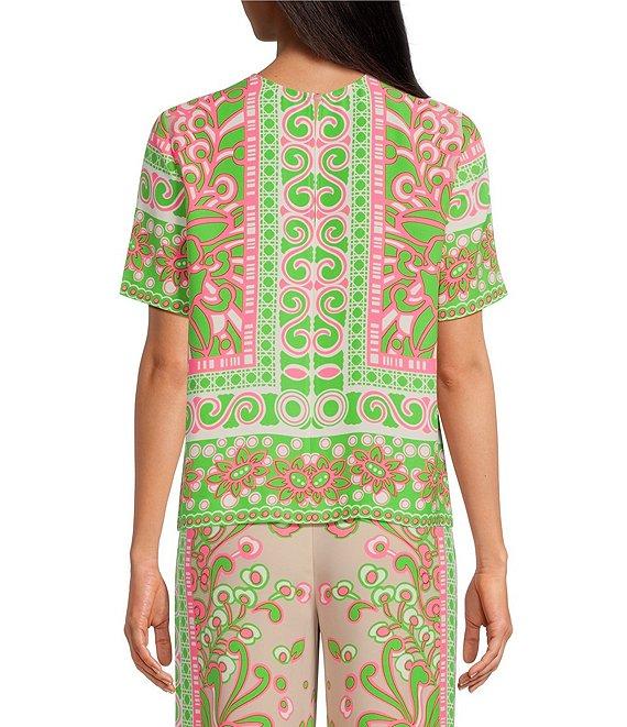 Trina Turk Riggs Woven Placed Print Crew Neck Short Sleeve Top Product Image