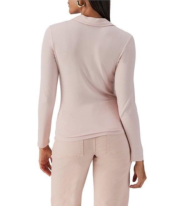 Sanctuary Dreamgirl Long Sleeve Point Collar Ruched Button Front Knit Top Product Image