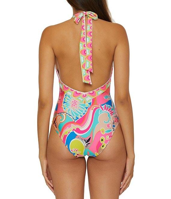 Trina Turk Venus Abstract Border Plunge One Piece Swimsuit Product Image
