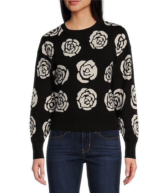 Evolutionary Long Sleeve Crewneck Rose Jacquard Printed Sweater Product Image