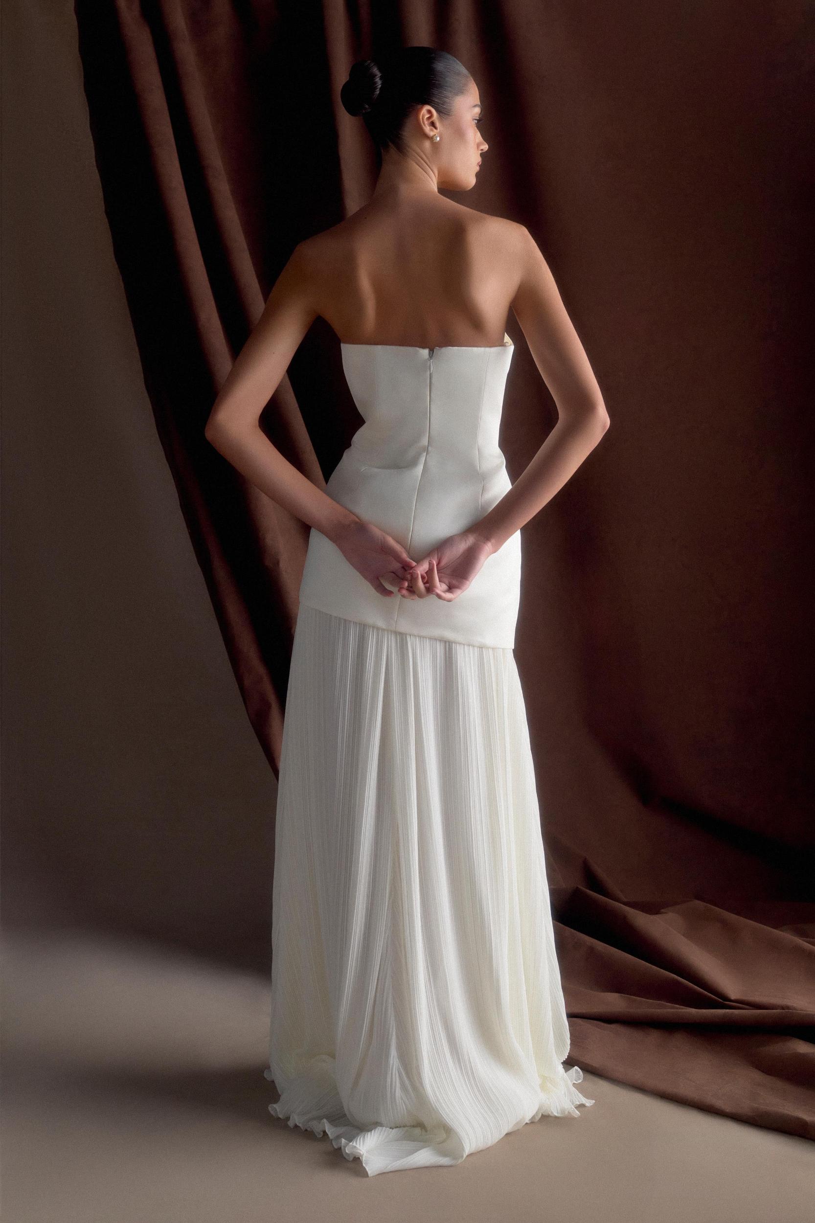 Juno Strapless Pleated Maxi Gown - White Product Image