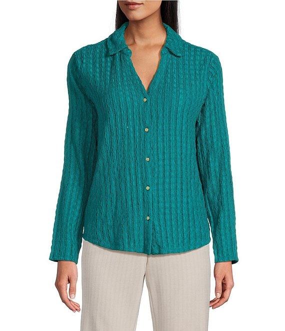 Investments Knit Long Sleeve Y-Neck Button Front Novelty Top Product Image