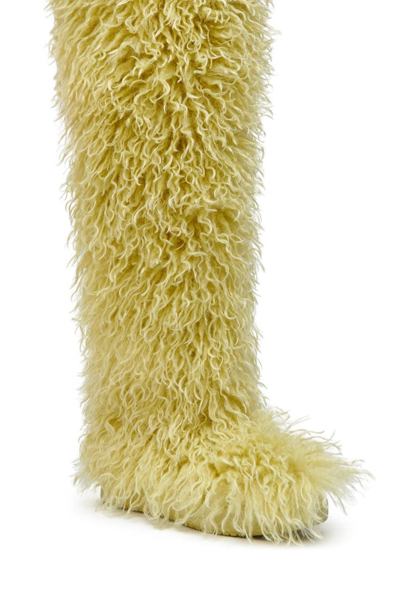 AZALEA WANG TEMPLETON LIME FAUX POODLE FUR OVER THE KNEE BOOT Product Image