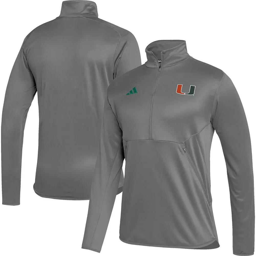 Men's adidas Gray Miami Hurricanes 2023 Sideline AEROREADY Half-Zip Top,  Product Image