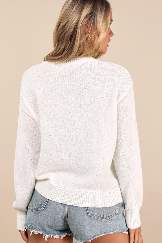 Sofija Ivory American Flag Knit Crew Neck Pullover Sweater Product Image