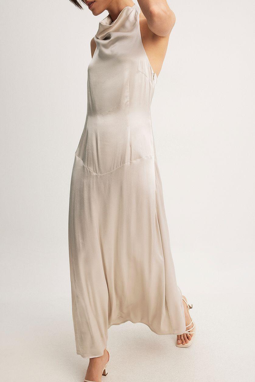 Satin Halter Neck Maxi Dress Product Image