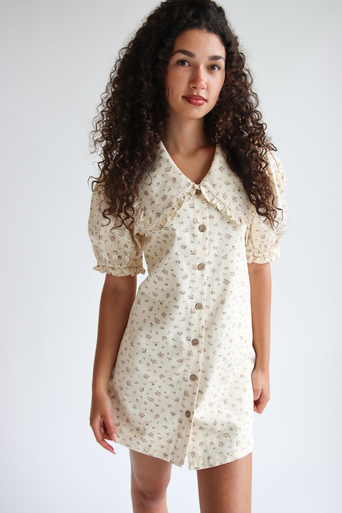 Floral Peter Pan Collar Denim Dress Product Image